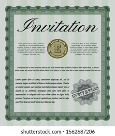 Green Vintage invitation template. With background. Vector illustration. Money Pattern design. 