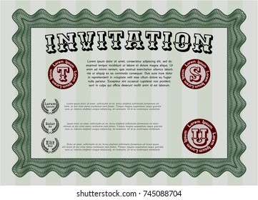 Green Vintage invitation template. With background. Modern design. Vector illustration. 