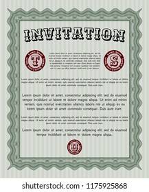 Green Vintage invitation template. Beauty design. Easy to print. Vector illustration. 