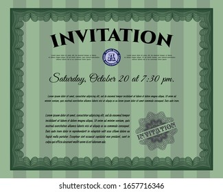 Green Vintage invitation template. Beauty design. With complex background. Detailed. 