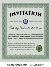 Green Vintage invitation template. With complex linear background. Vector illustration. Modern design. 