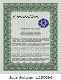 Green Vintage invitation template. Complex background. Money style design. Customizable, Easy to edit and change colors. 