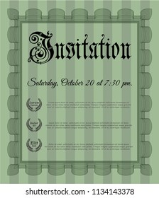 Green Vintage invitation template. With complex linear background. Retro design. Customizable, Easy to edit and change colors. 