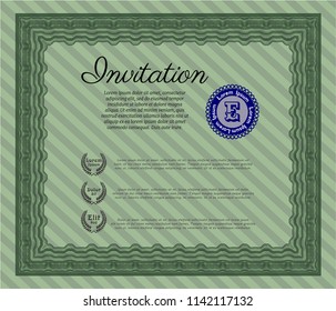 Green Vintage invitation template. With complex background. Lovely design. Vector illustration. 