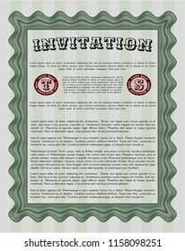 Green Vintage invitation template. With complex background. Lovely design. Detailed. 