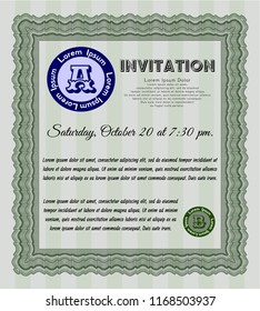 Green Vintage invitation template. With complex linear background. Excellent design. Customizable, Easy to edit and change colors. 