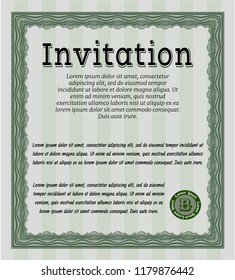 Green Vintage invitation template. With complex linear background. Money Pattern design. Customizable, Easy to edit and change colors. 