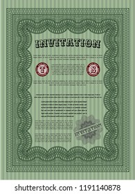 Green Vintage invitation template. With complex linear background. Good design. Vector illustration. 
