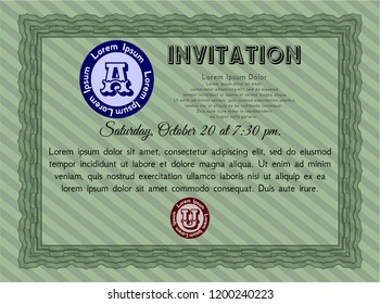 Green Vintage invitation template. With complex background. Lovely design. Customizable, Easy to edit and change colors. 