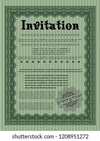 Green Vintage invitation template. Complex background. Detailed. Nice design. 