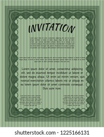 Green Vintage invitation template. With complex linear background. Customizable, Easy to edit and change colors. Nice design. 