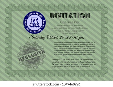 Green Vintage invitation template. With complex background. Perfect design. Detailed. 