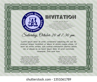 Green Vintage invitation template. Complex background. Money Pattern design. Detailed. 