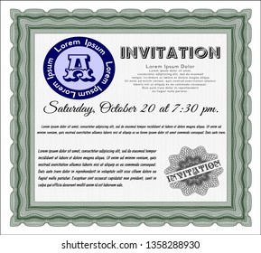 Green Vintage invitation template. With complex linear background. Vector illustration. Perfect design. 