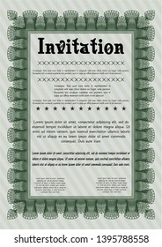 Green Vintage invitation template. With complex linear background. Money design. Vector illustration. 