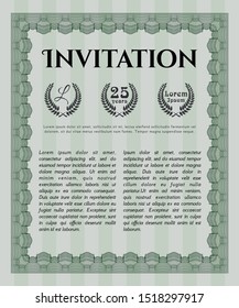 Green Vintage invitation template. With complex background. Artistry design. Vector illustration. 