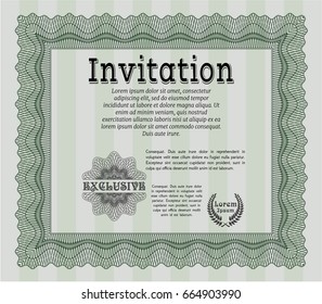 Green Vintage invitation template. Complex background. Vector illustration. Excellent design. 