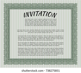 Green Vintage invitation template. With complex background. Detailed. Beauty design. 