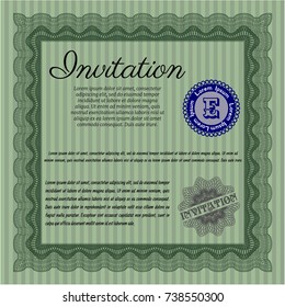 Green Vintage invitation template. With complex background. Detailed. Modern design. 