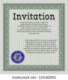Green Vintage invitation template. Cordial design. With guilloche pattern and background. Detailed. 