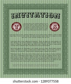 Green Vintage invitation template. Cordial design. Vector illustration. With complex background. 