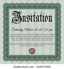 Green Vintage invitation template. Cordial design. Customizable, Easy to edit and change colors. With guilloche pattern. 