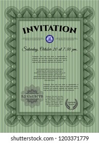 Green Vintage invitation template. Customizable, Easy to edit and change colors. Easy to print. Retro design. 