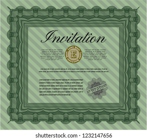 Green Vintage invitation template. Customizable, Easy to edit and change colors. With complex background. Money style design. 