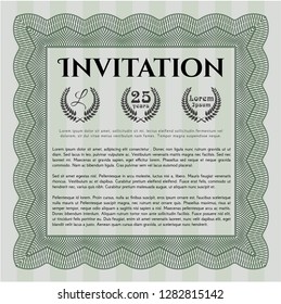 Green Vintage invitation template. Customizable, Easy to edit and change colors. With guilloche pattern. Good design. 