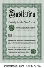 Green Vintage invitation template. Customizable, Easy to edit and change colors. With background. Retro design. 