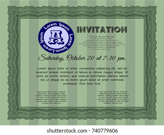 Green Vintage invitation template. Customizable, Easy to edit and change colors. With complex background. Good design. 