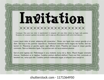 Green Vintage invitation template. Detailed. With great quality guilloche pattern. Retro design. 