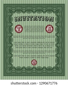 Green Vintage invitation template. Detailed. Printer friendly. Superior design. 