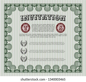 Green Vintage invitation template. Detailed. Printer friendly. Perfect design. 