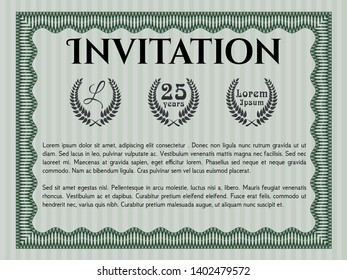 Green Vintage invitation template. Detailed. Printer friendly. Money Pattern design. 