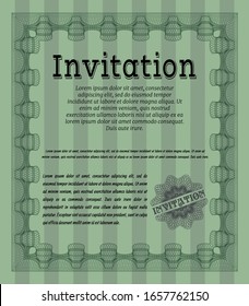 Plantilla de invitación Green Vintage. Detallado. Con un patrón de guilloche de gran calidad. Diseño perfecto. 