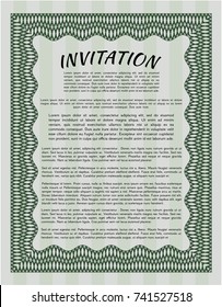 Green Vintage invitation template. Easy to print. Vector illustration. Perfect design. 