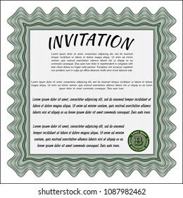 Green Vintage invitation template. Excellent design. With guilloche pattern. Detailed. 