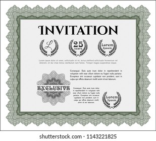 Green Vintage invitation template. With great quality guilloche pattern. Customizable, Easy to edit and change colors. Nice design. 