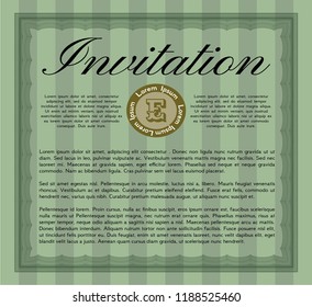 Green Vintage invitation template. With great quality guilloche pattern. Vector illustration. Elegant design. 