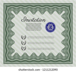 Green Vintage invitation template. With great quality guilloche pattern. Vector illustration. Money design. 