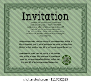 Green Vintage invitation template. With guilloche pattern. Detailed. Retro design. 