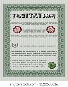 Green Vintage invitation template. With guilloche pattern. Excellent design. Customizable, Easy to edit and change colors. 