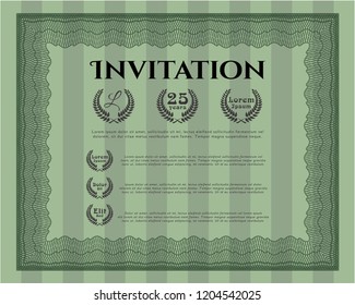 Green Vintage invitation template. With guilloche pattern. Detailed. Money design. 