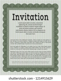 Green Vintage invitation template. With guilloche pattern. Good design. Customizable, Easy to edit and change colors. 