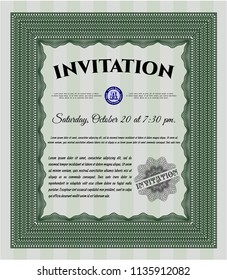 Green Vintage invitation template. With linear background. Detailed. Beauty design. 