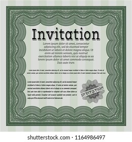 Green Vintage invitation template. With linear background. Money style design. Vector illustration. 
