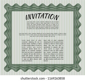 Green Vintage invitation template. With linear background. Perfect design. Vector illustration. 