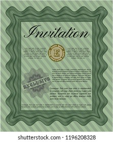 Green Vintage invitation template. With linear background. Customizable, Easy to edit and change colors. Superior design. 