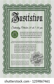 Green Vintage invitation template. With linear background. Elegant design. Customizable, Easy to edit and change colors. 